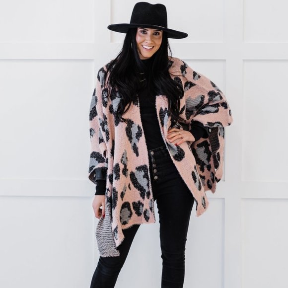 Jackets & Blazers - JUSTIN TAYLOR LEOPARD PRINT SIDE SLIT HIGH-LOW CARDIGAN